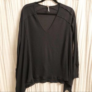 Free People Black Thermal Long Sleeve V-Neck Small